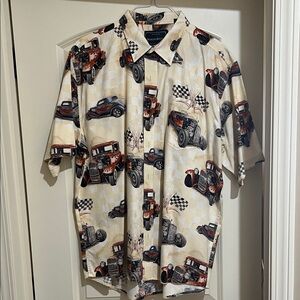 Men's Cream and Black racing car North River Cat  Print Shirt
C002